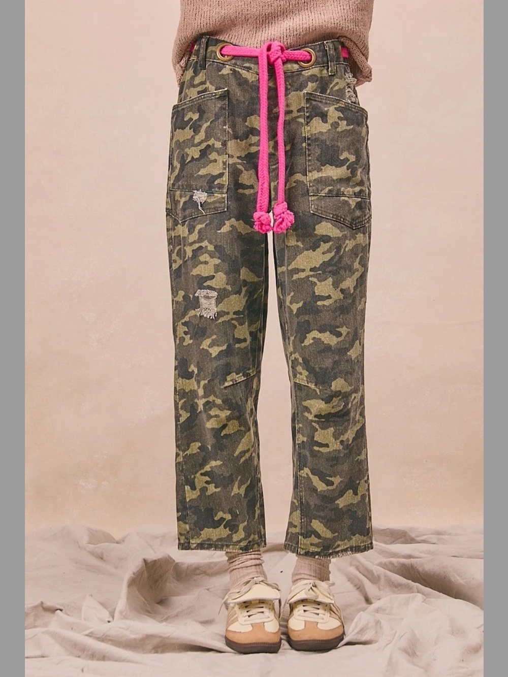 New BIBI Camo Braided Belt Crop Pants Size 3X